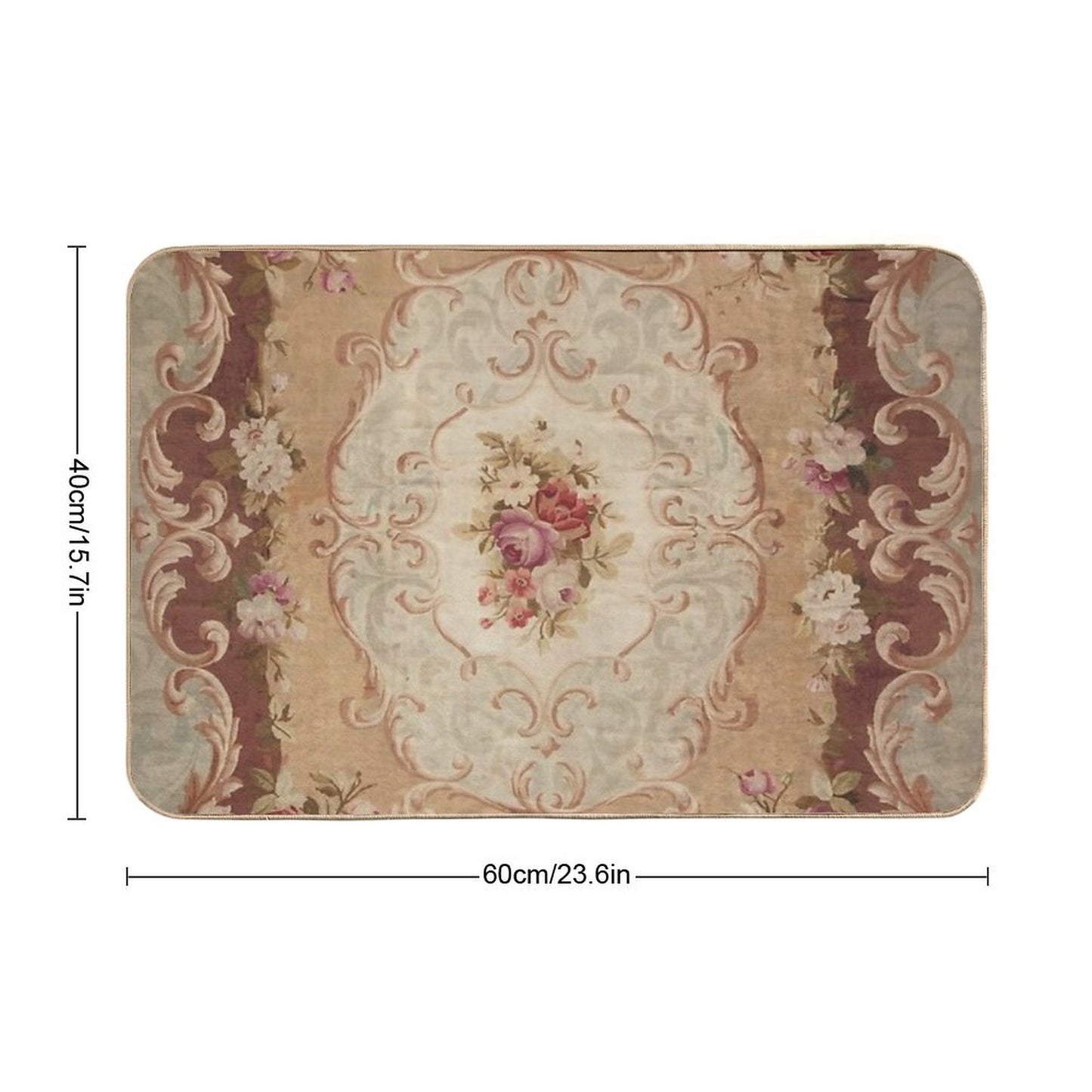 Antique Rose Floral French Aubusson Rug Print Bath Mat