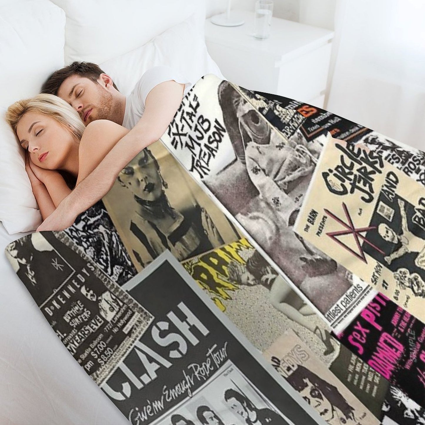 Punk Rock Music Flyers Collage Throw Blanket