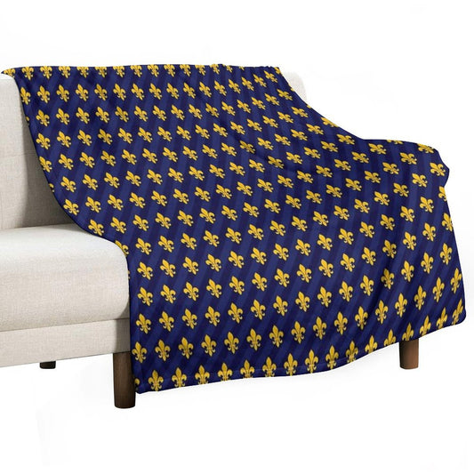 Fleur De Lys Gold Blue Larger Throw Blanket