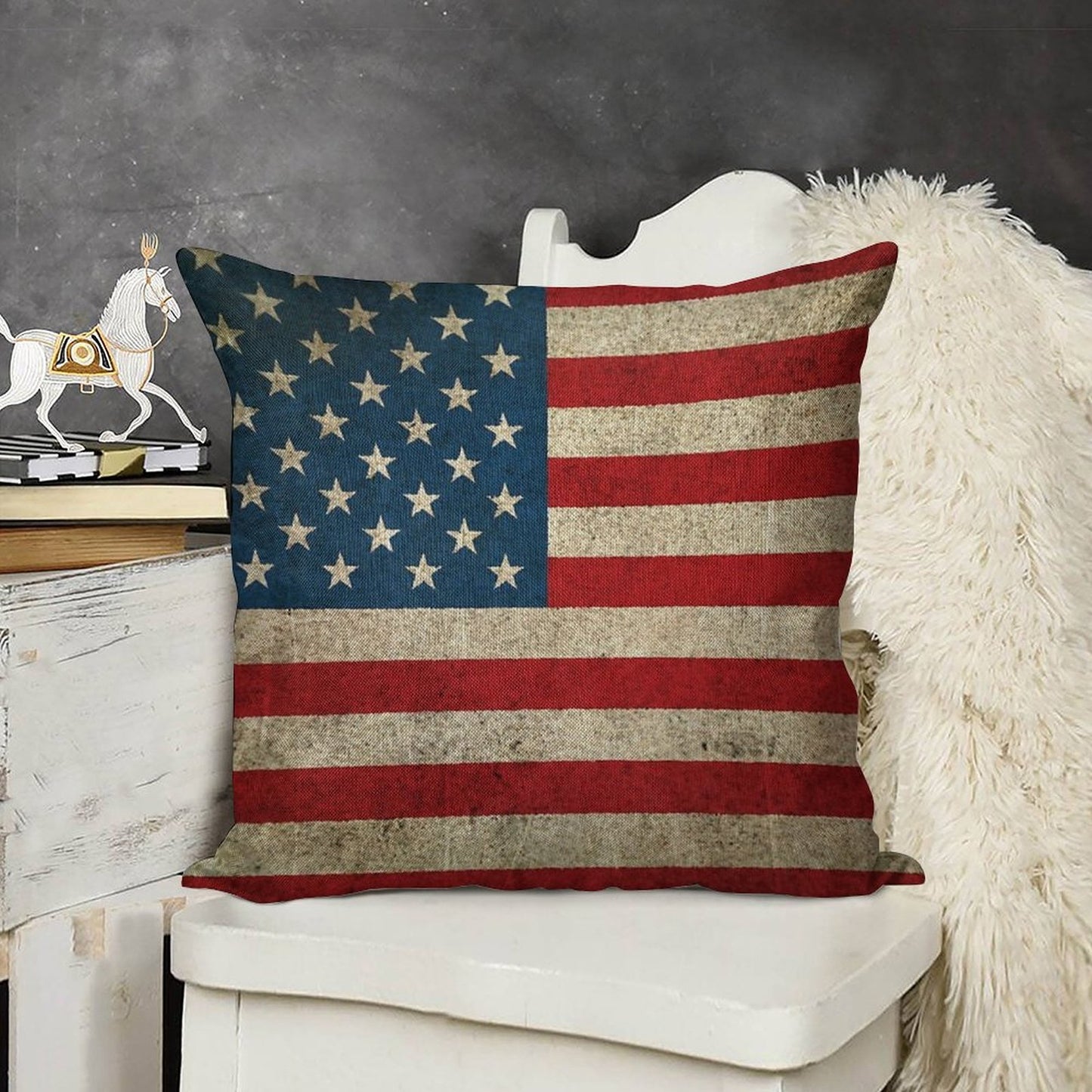 Old And Worn Distressed Vintage Flag of The United States Linen Throw Pillow Cover