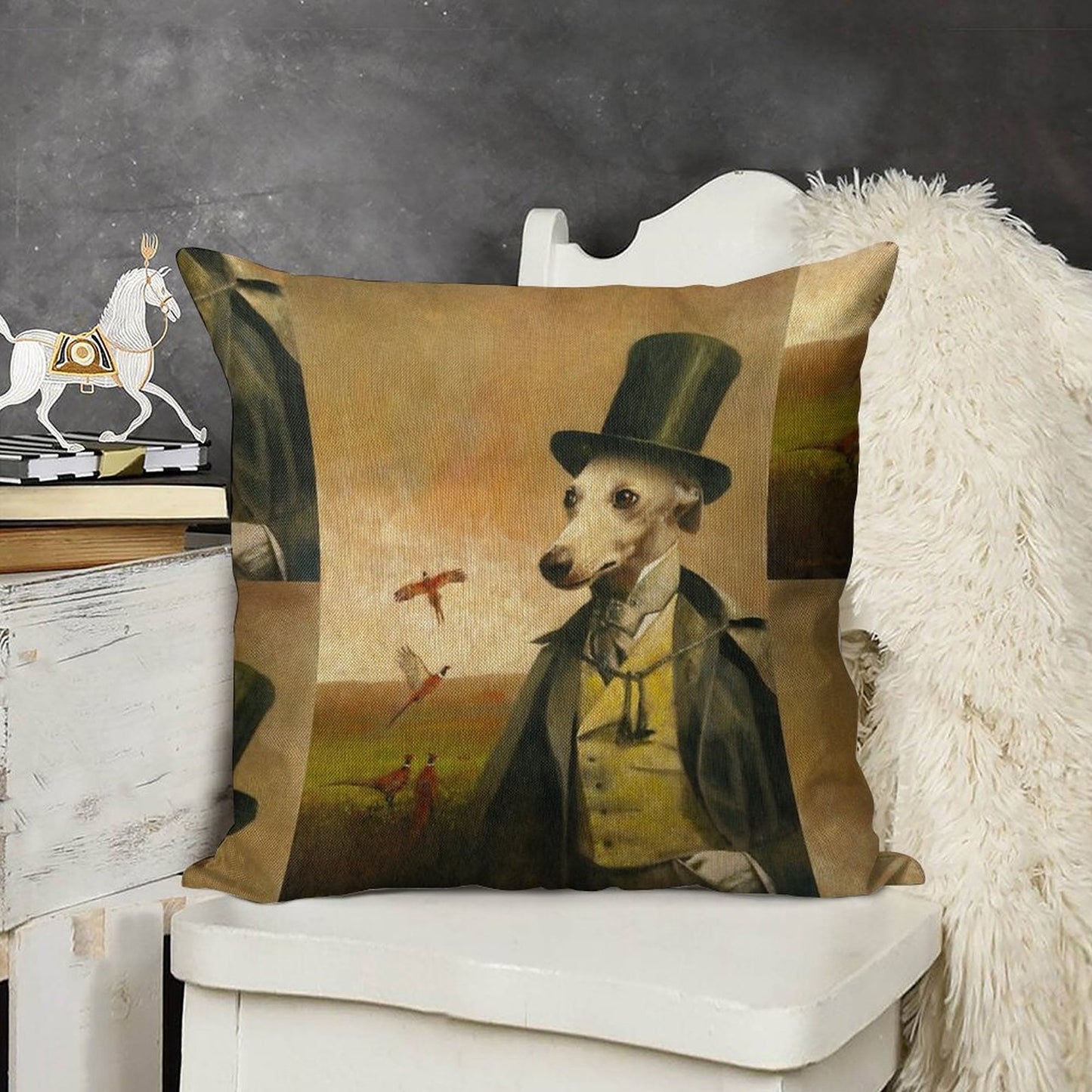 Victorian Whippet Linen Throw Pillow Cover