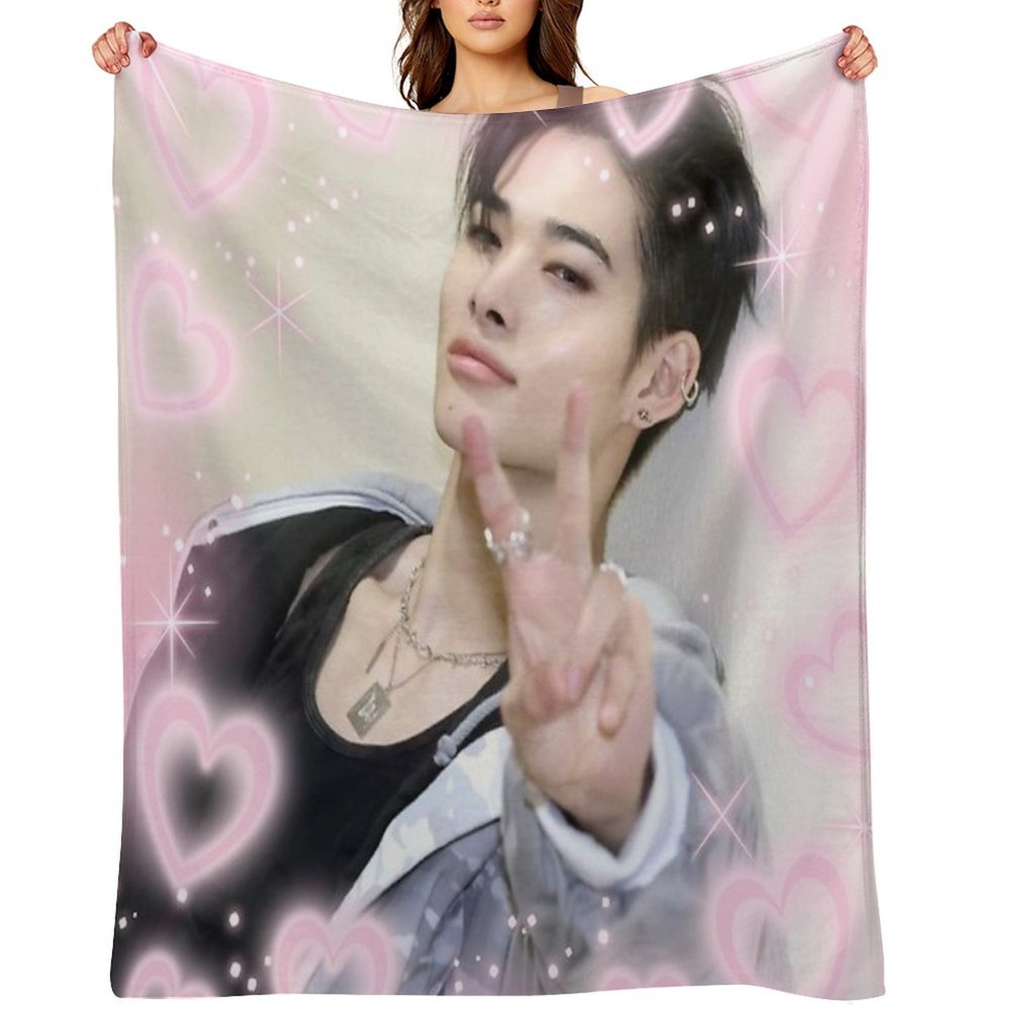 Kpop Enhypen Niki Pink Hearts Throw Blanket