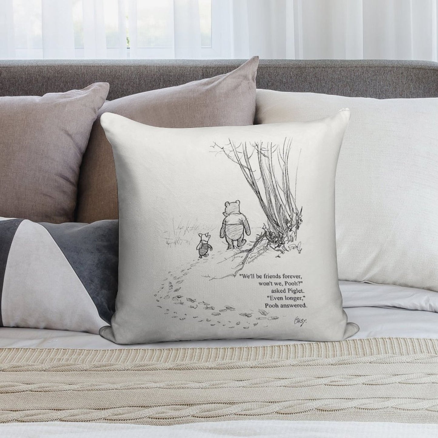 Winnie The Pooh & Piglet Friends Forever Soft Short Plush Fabric Throw Pillow