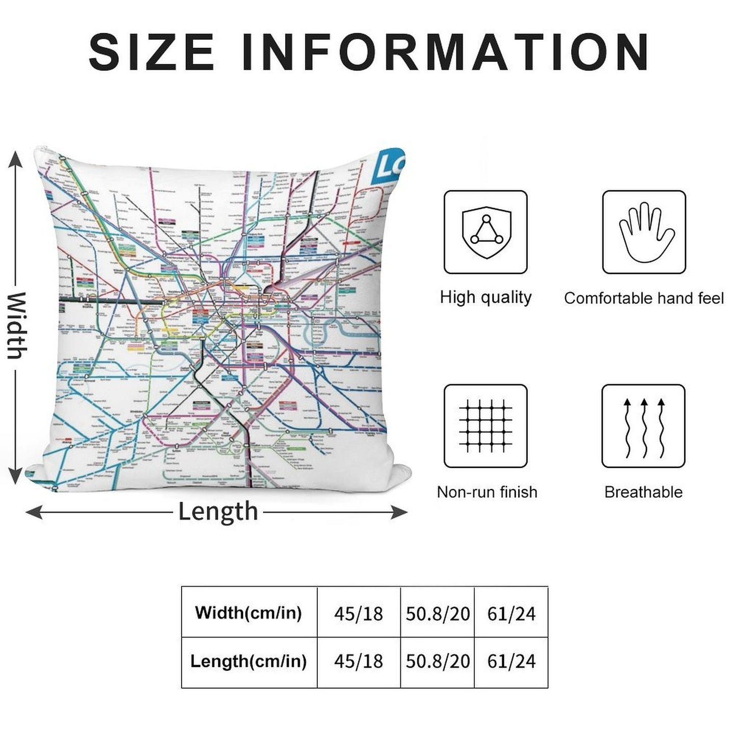 London AllRail Map Soft High-Density Material Throw Pillow