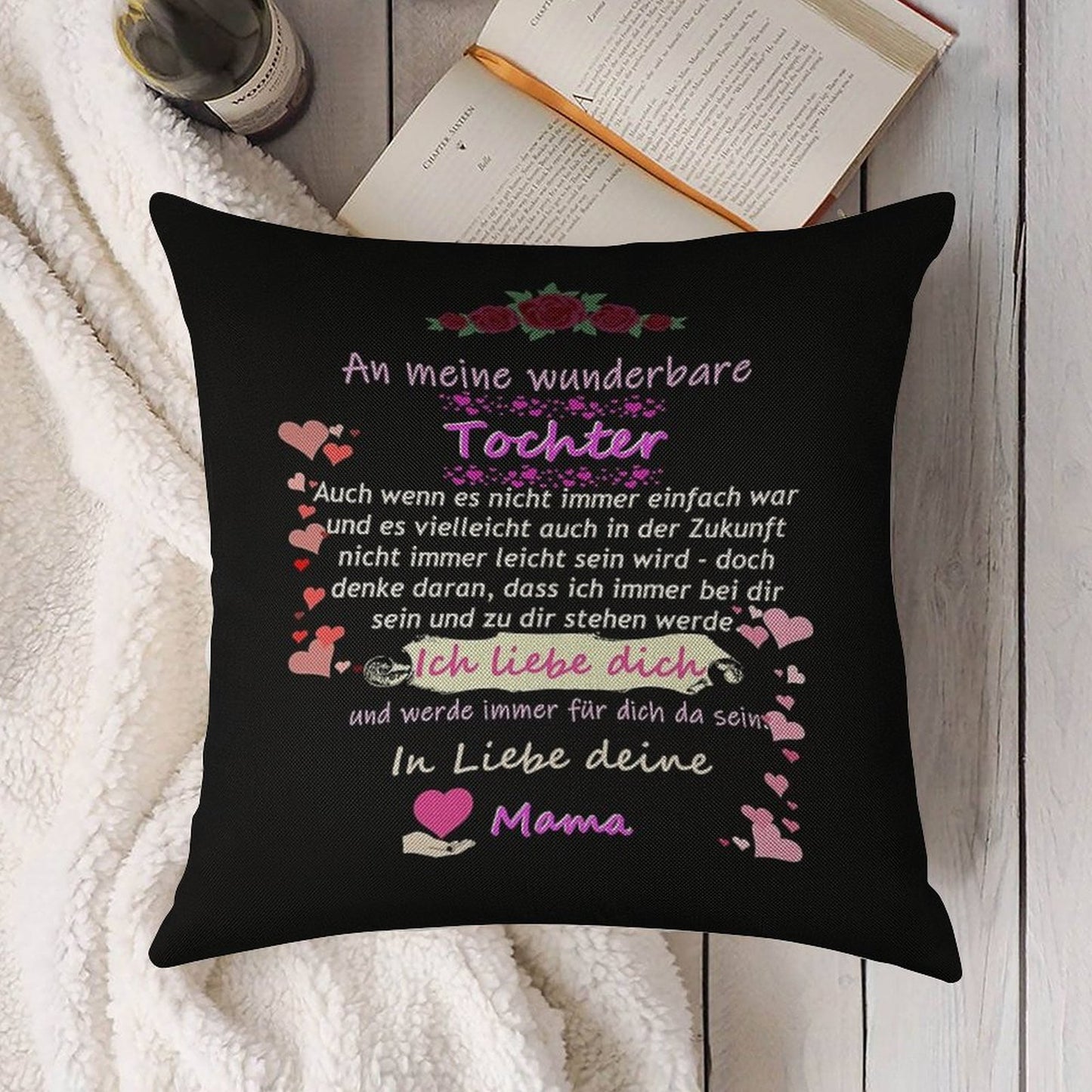 Wonderful Daughter-mother Saying Linen Throw Pillow Cover