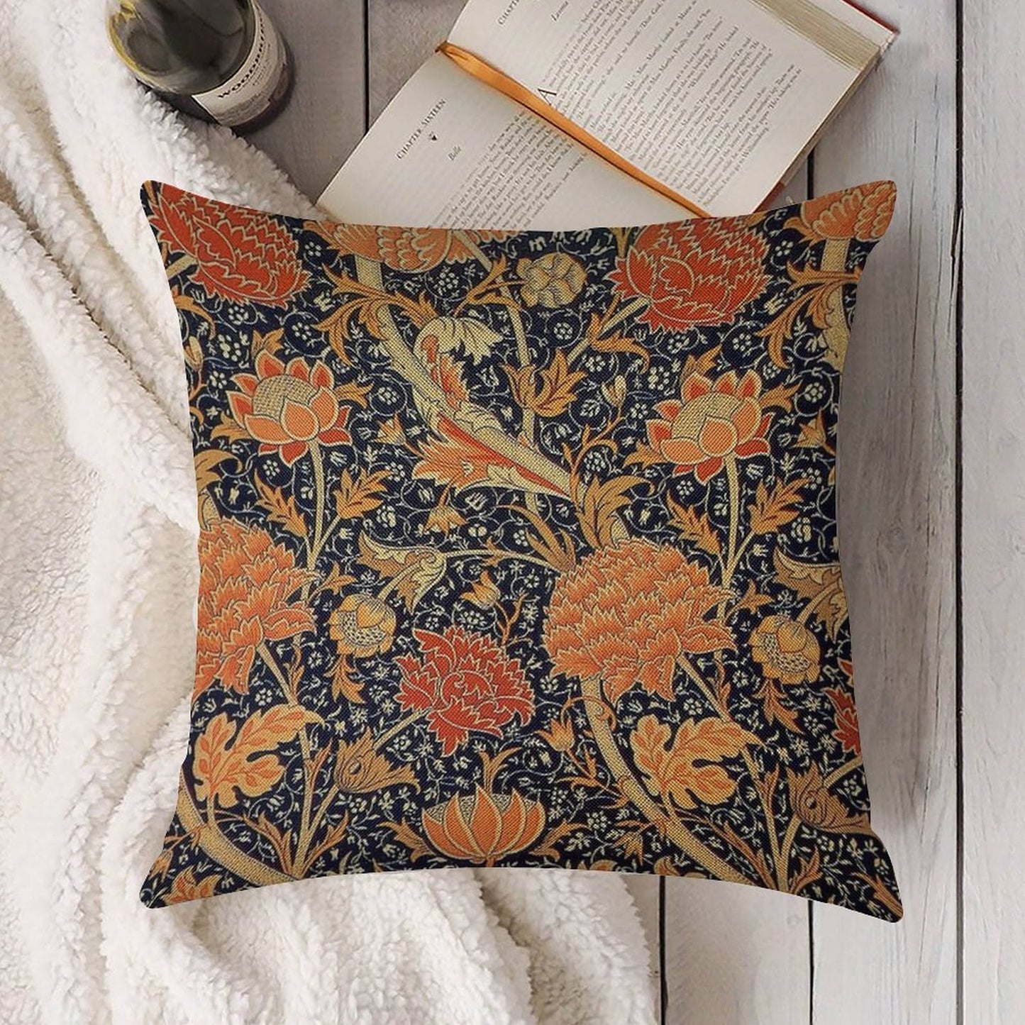 William Morris Cray Blue And Orange Linen Throw Pillow Cover