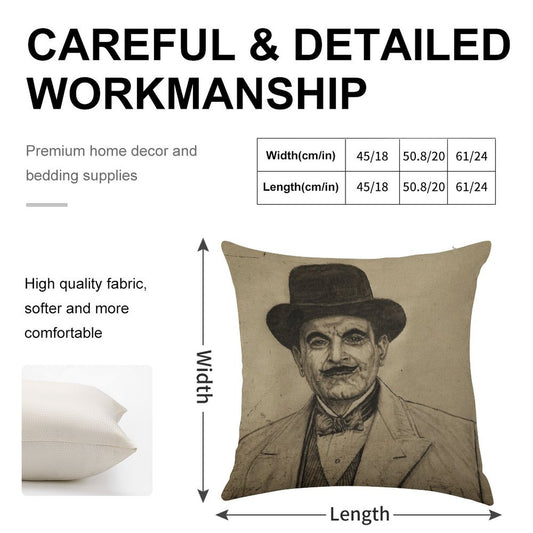 Hercule Poirot (David Suchet) Linen Throw Pillow Cover