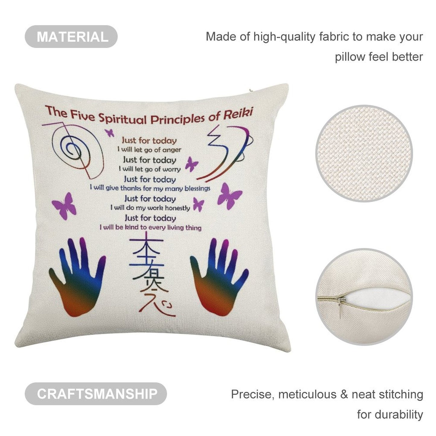 The 5 Principles of Reiki Linen Throw Pillow Cover