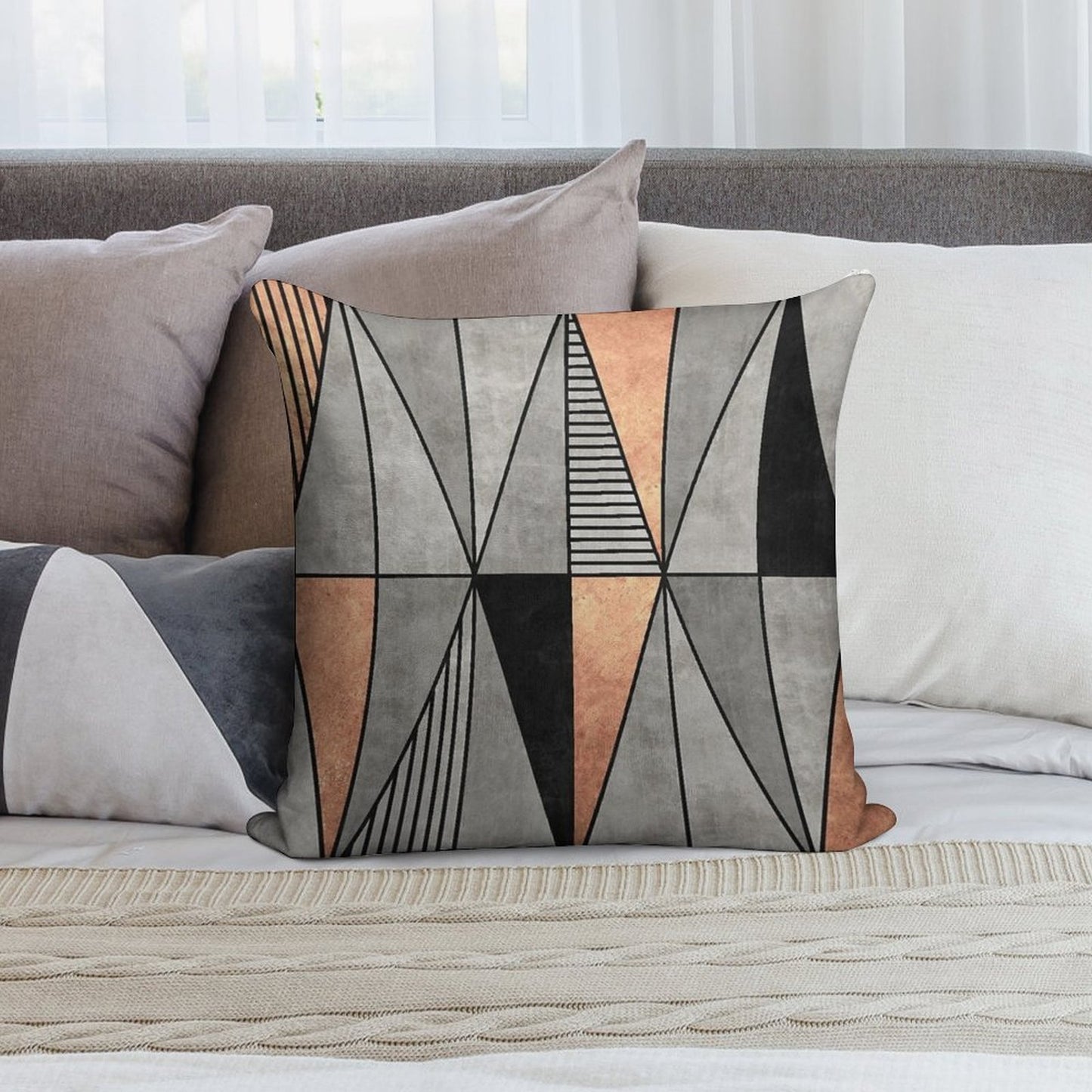 Concrete And Copper Triangles Soft Reinforced Edging Throw Pillow