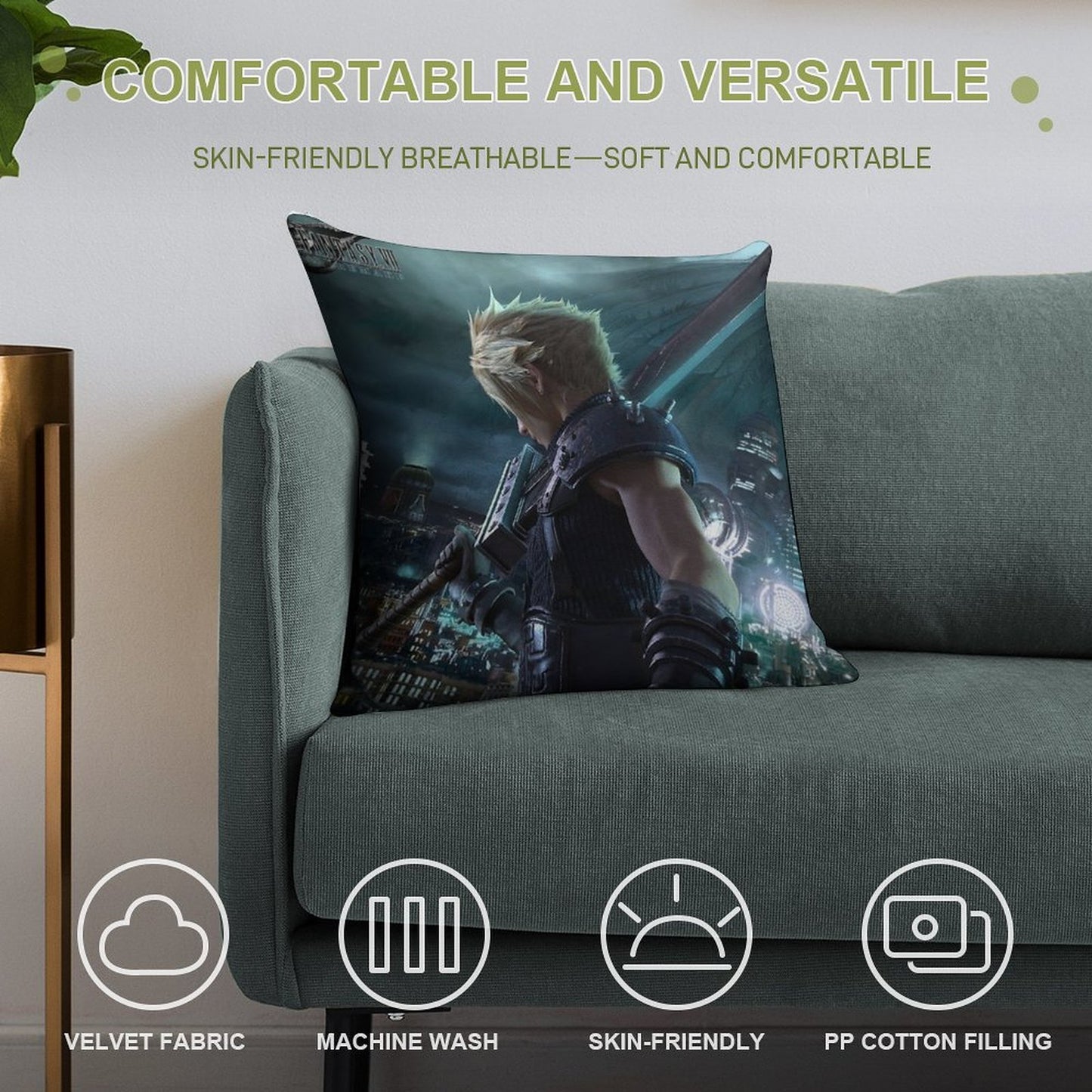 Cloud Final Fantasy VII Remake Soft Decorative Cover Throw Pillow