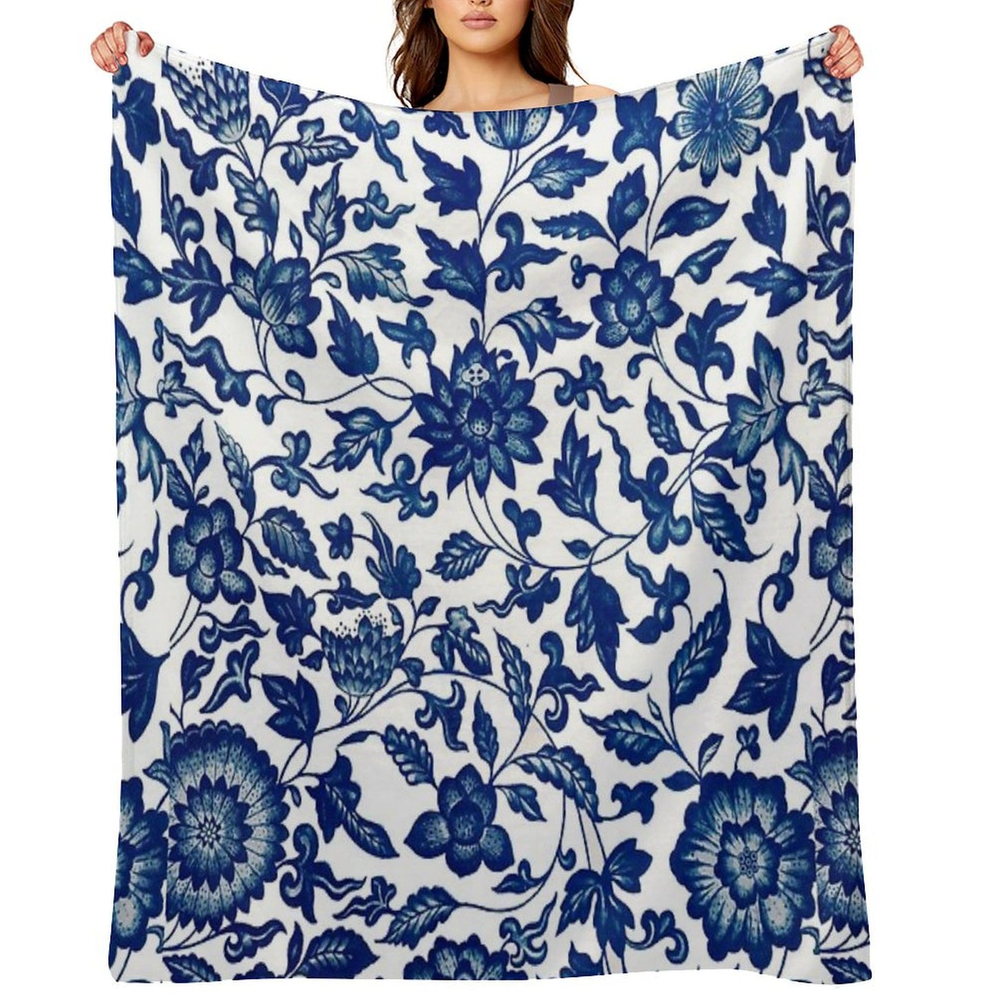 Vintage Blue Floral Pattern Chinese Ornament By Owen Jones ,Antique,Retro,flower,botanical,aesthetic,classic,china, Throw Blanket