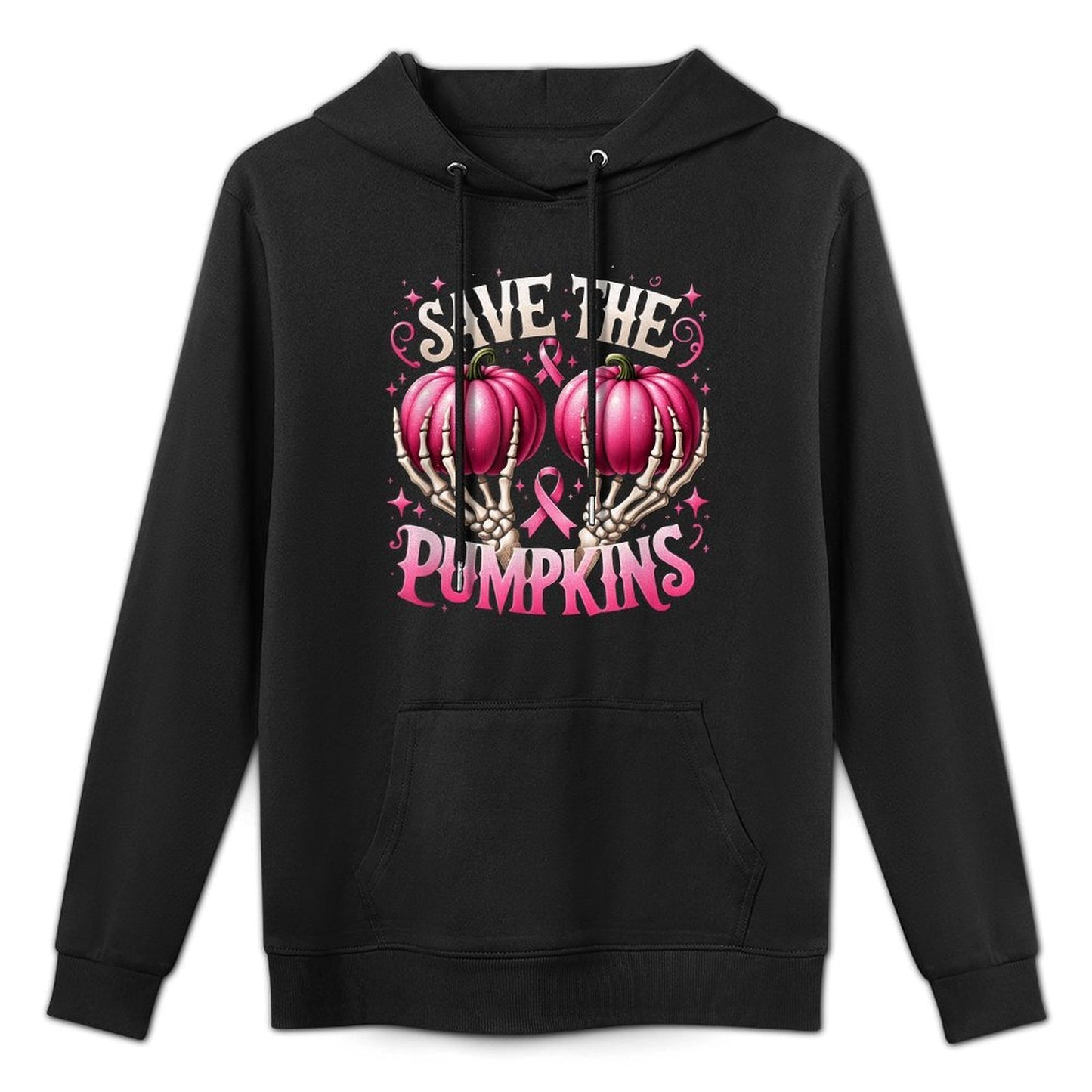 Save The Pumpkins Breast Cancer Awareness Skeleton Halloween Pilling-Resistant Hoodie