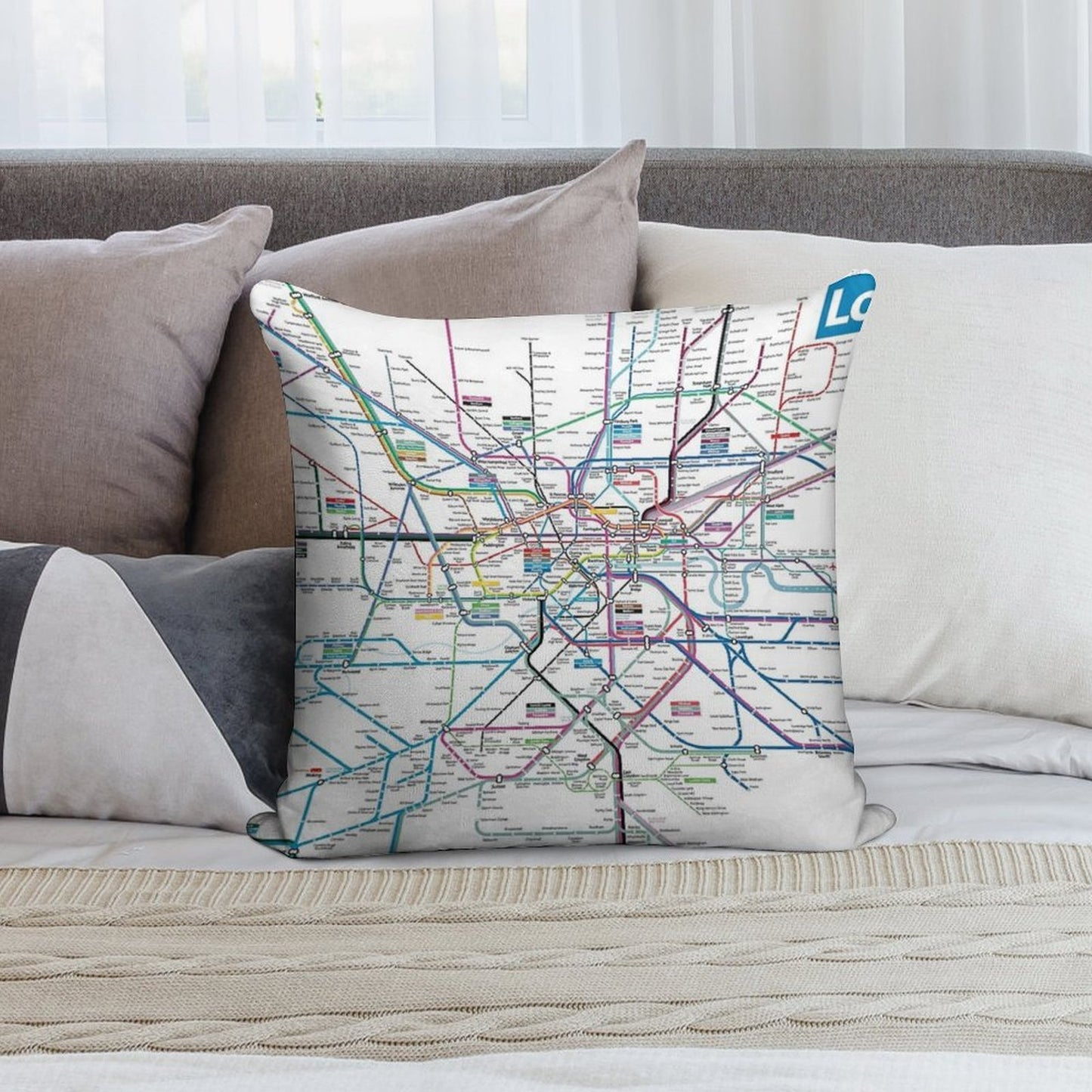 London AllRail Map Soft High-Density Material Throw Pillow