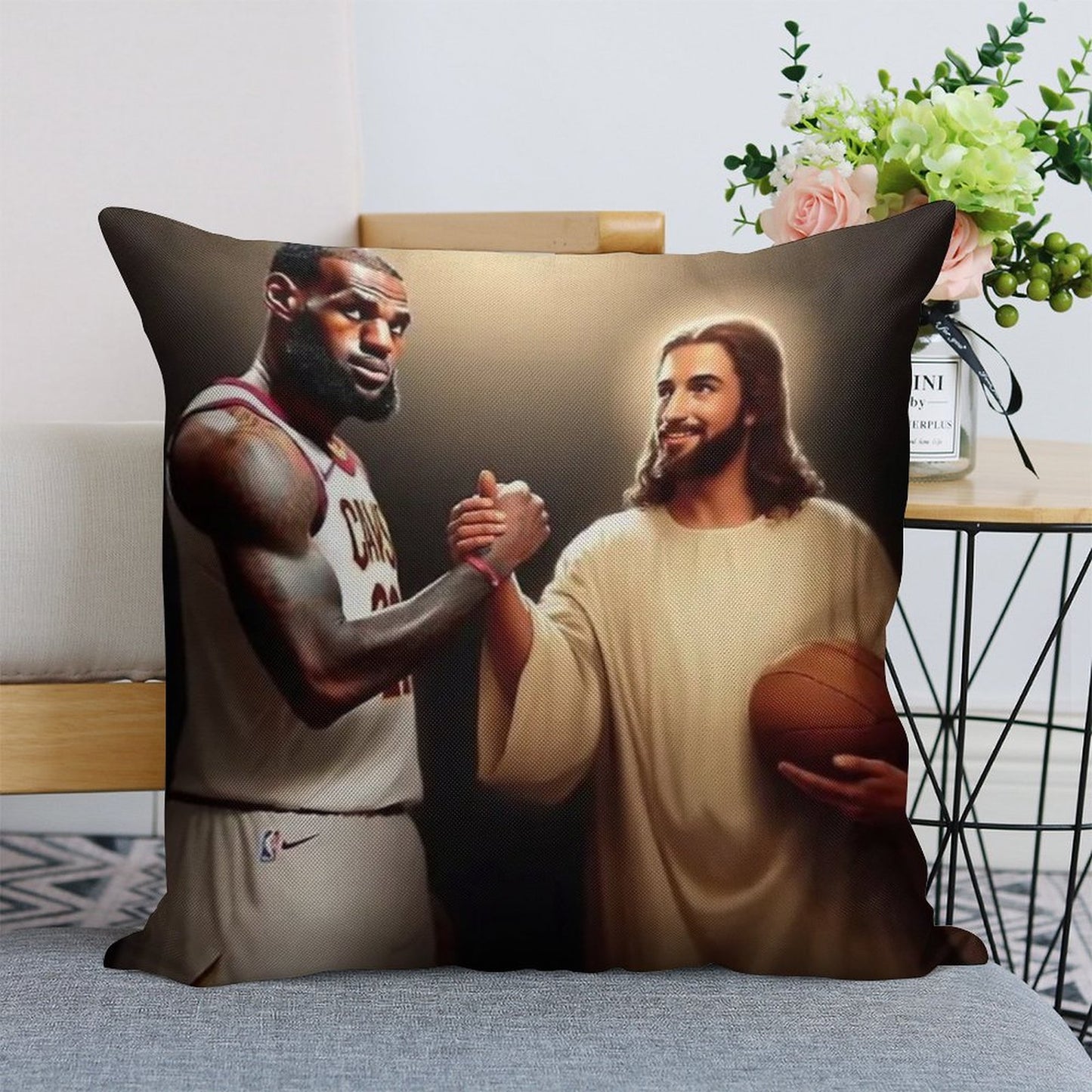 Lebron James + Jesus Linen Throw Pillow Cover