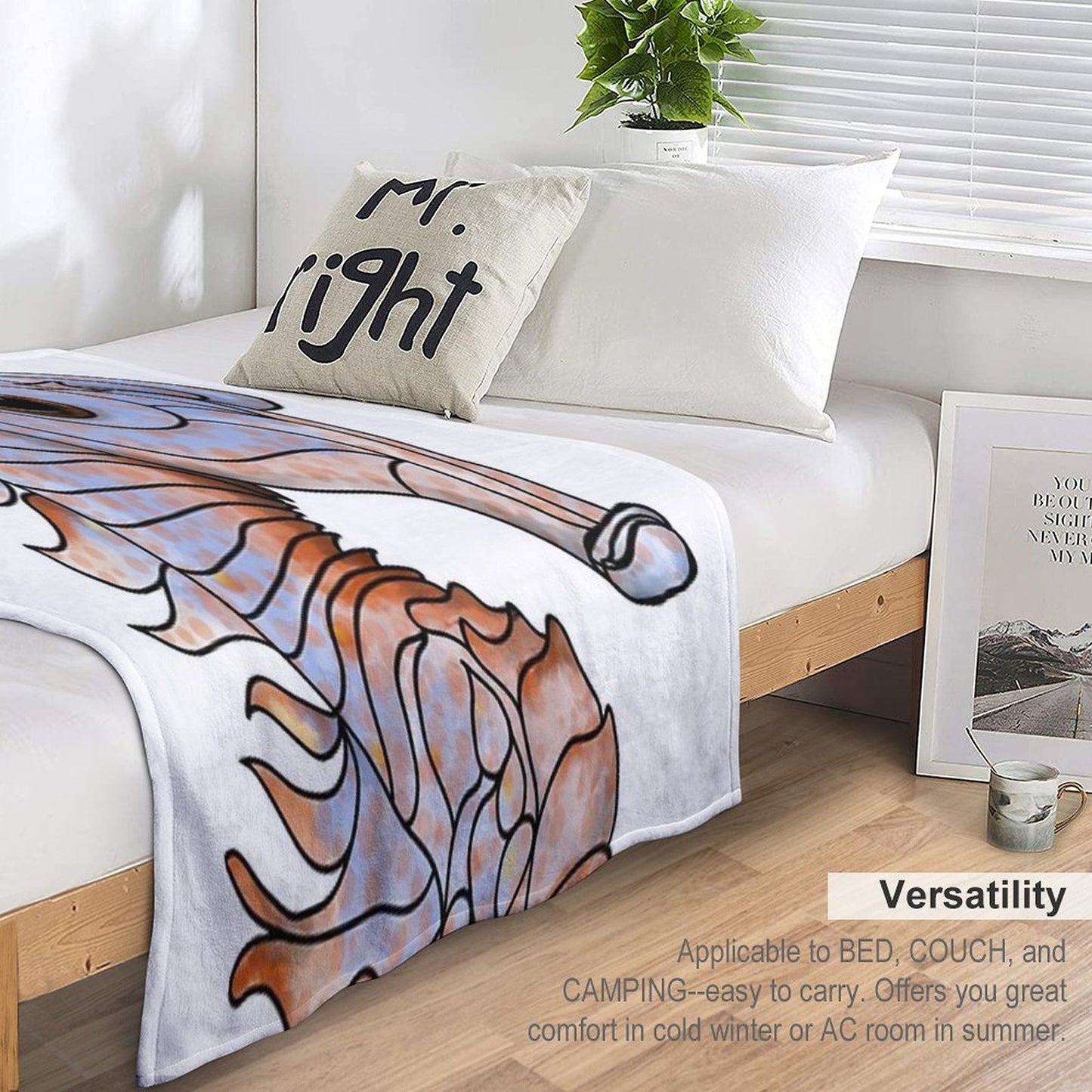 Sealife Ginger And Blue Seahorse Throw Blanket