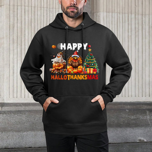 Hallothanksmas Funny Halloween Thanksgiving Christmas All-Day Comfort Hoodie