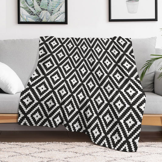 Aztec - White on Black Throw Blanket