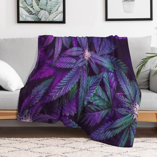 Psychedelic Purple Cannabis Marijuana Weed Pot Leaves Throw Blanket