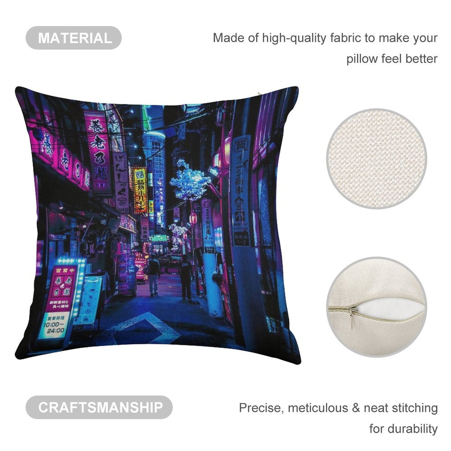 Blue Tokyo Alleys Linen Throw Pillow Cover