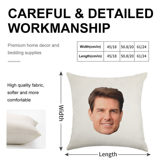 Tom Cruise Face Cutout Linen Throw Pillow Cover