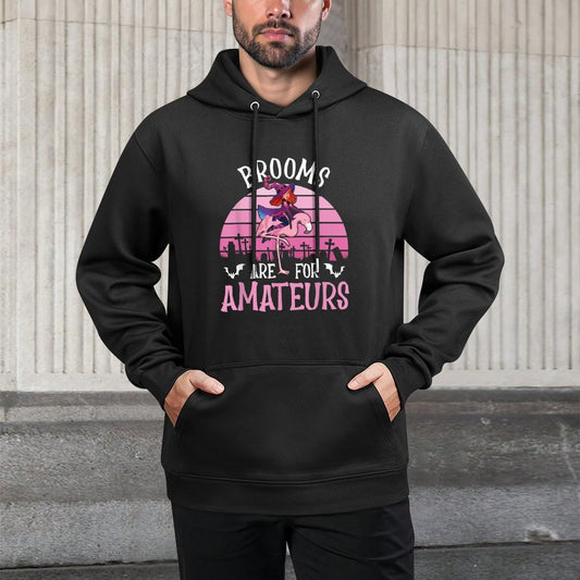 Brooms Are For Amateurs – Spooky Halloween Flamingo Unisex Design Hoodie