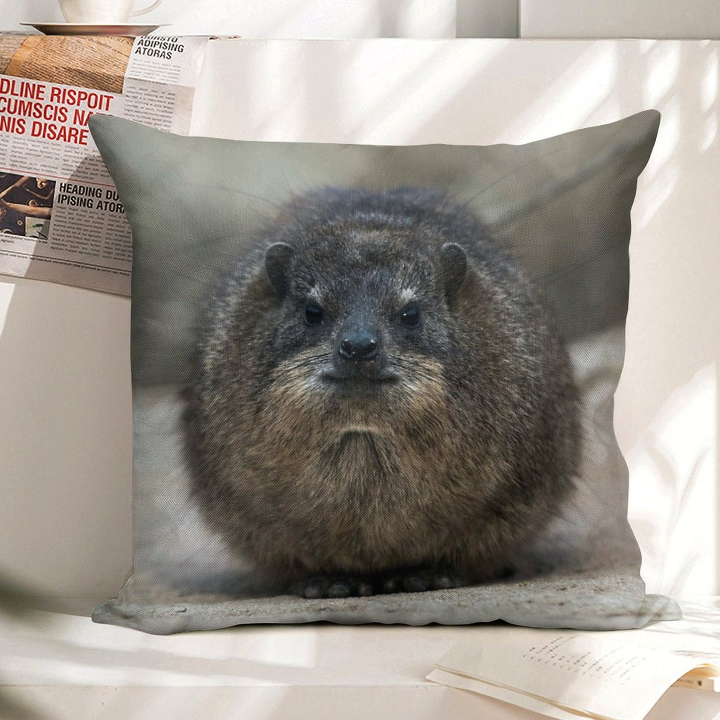 Rock Hyrax Linen Throw Pillow Cover