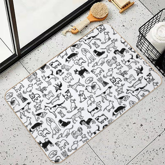 Black And White Dogs Pattern Bath Mat