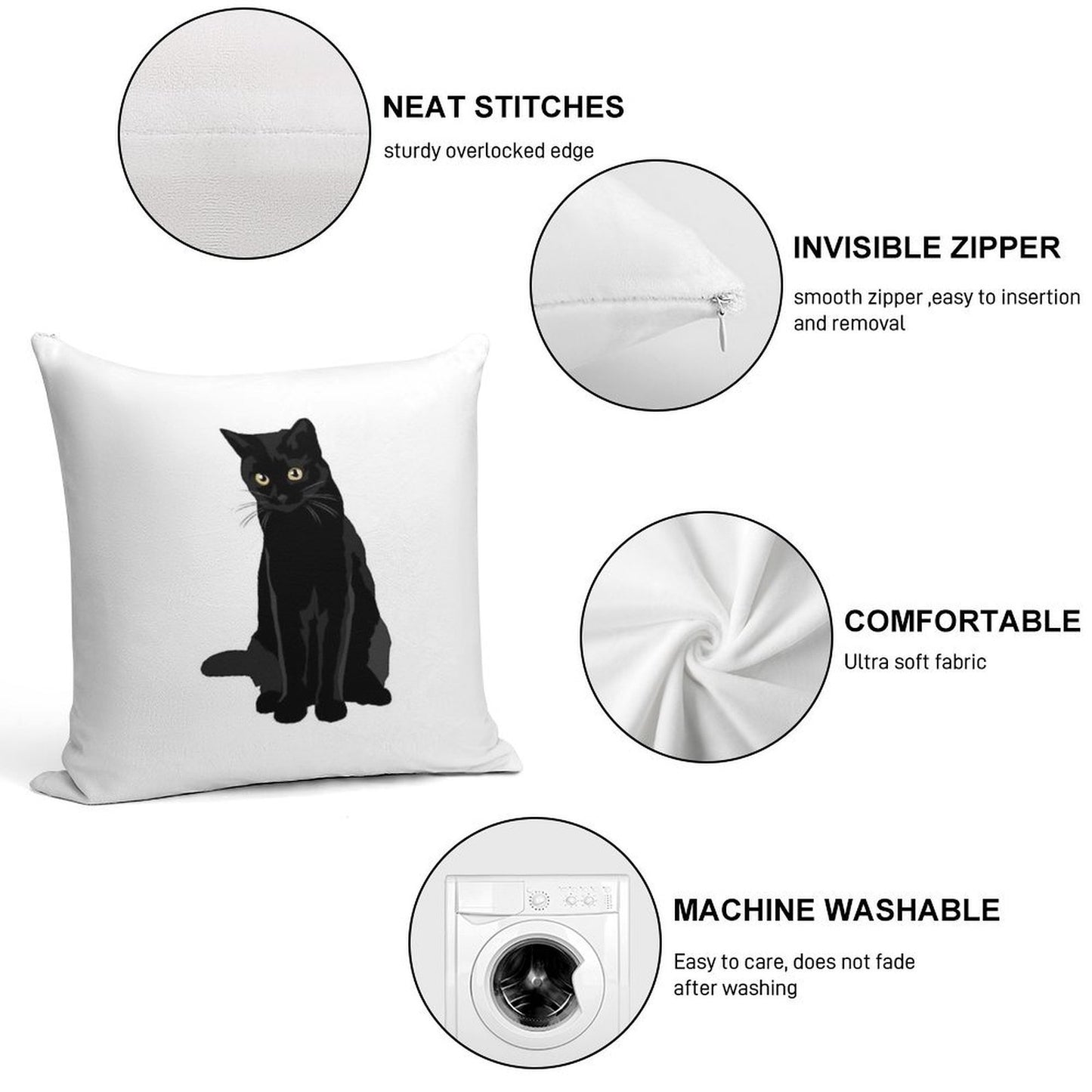 Black Cat Soft Bedroom Essential Throw Pillow