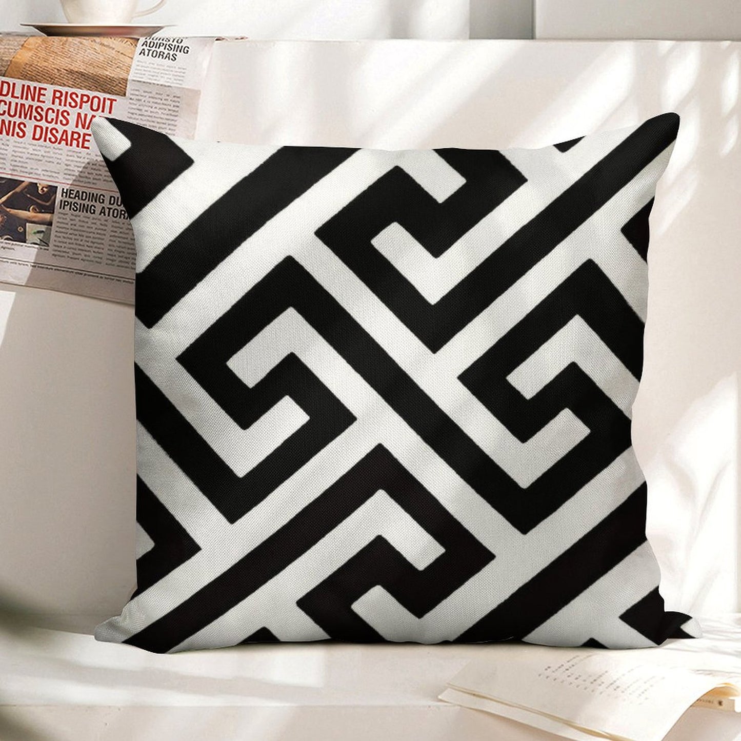 Throw Pillow  Cushion in Maze Print Design Linen Throw Pillow Cover