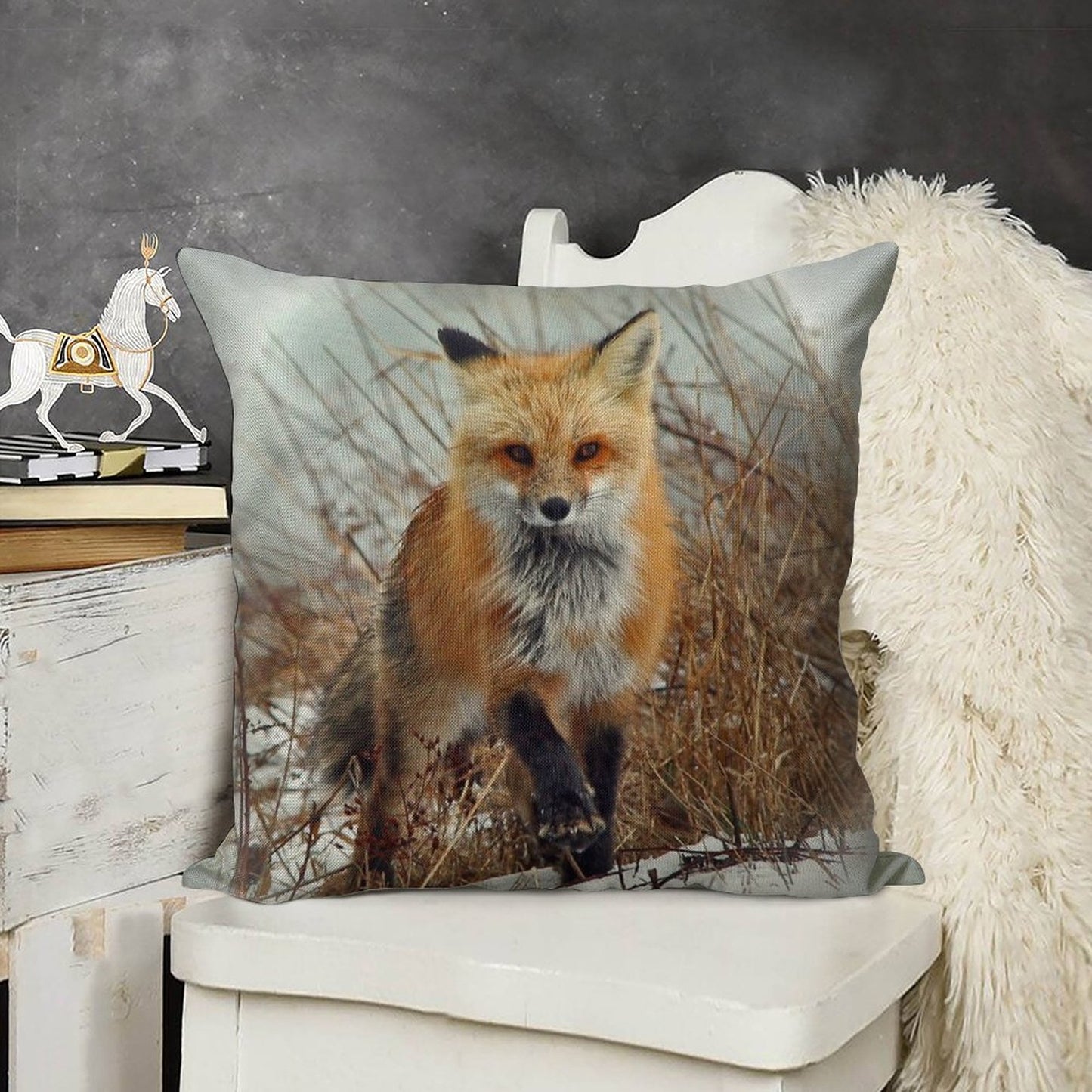 Red Fox Linen Throw Pillow Cover