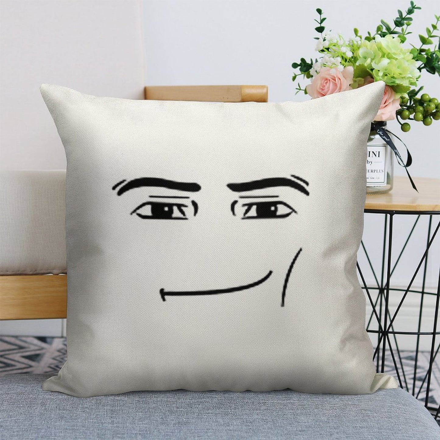Man Face Linen Throw Pillow Cover