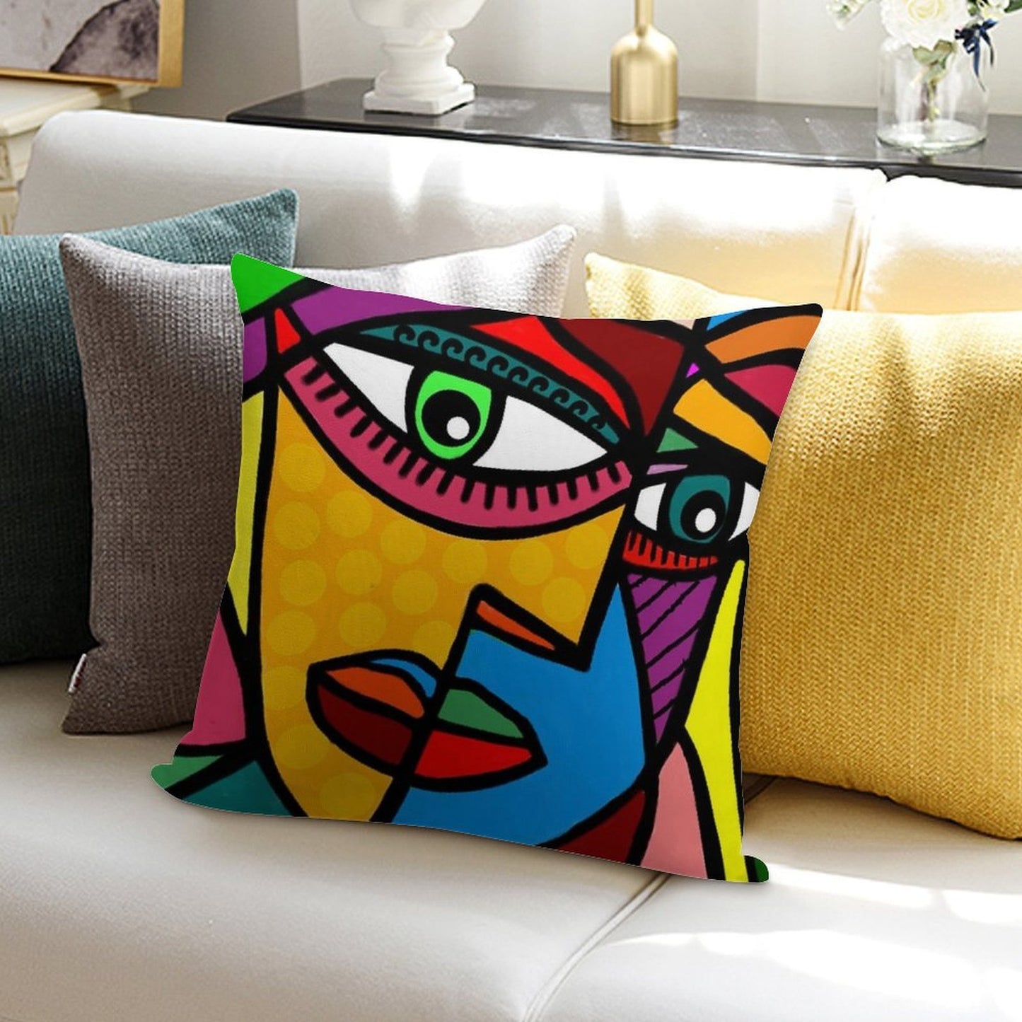 Funky Abstract Face Soft Anti-Pilling Throw Pillow