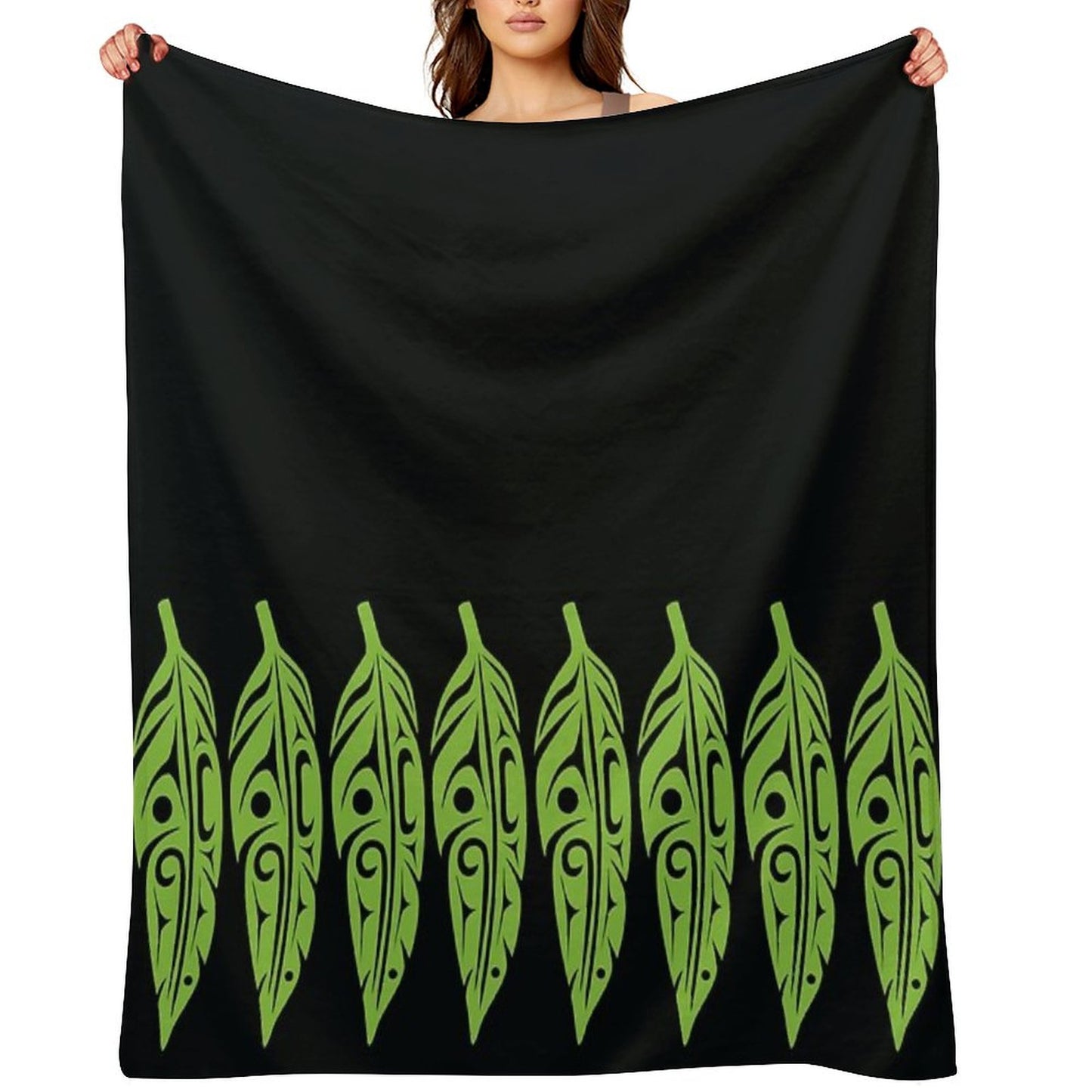 Feathers - Lime Green on Black Throw Blanket