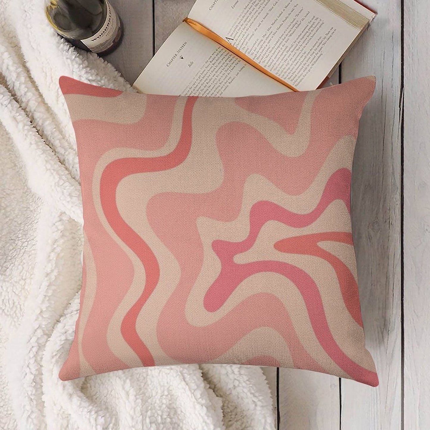 Liquid Swirl Retro Contemporary Abstract in Soft Blush Pink Linen Throw Pillow Cover