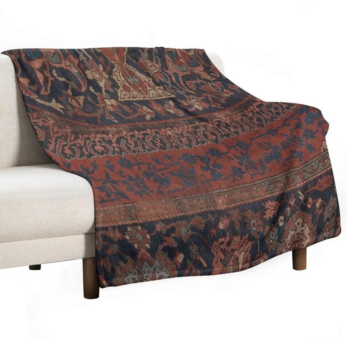 Boho Chic Dark III 17th Century Colorful Medallion Red Blue Green Brown Ornate Accent Rug Pattern Throw Blanket