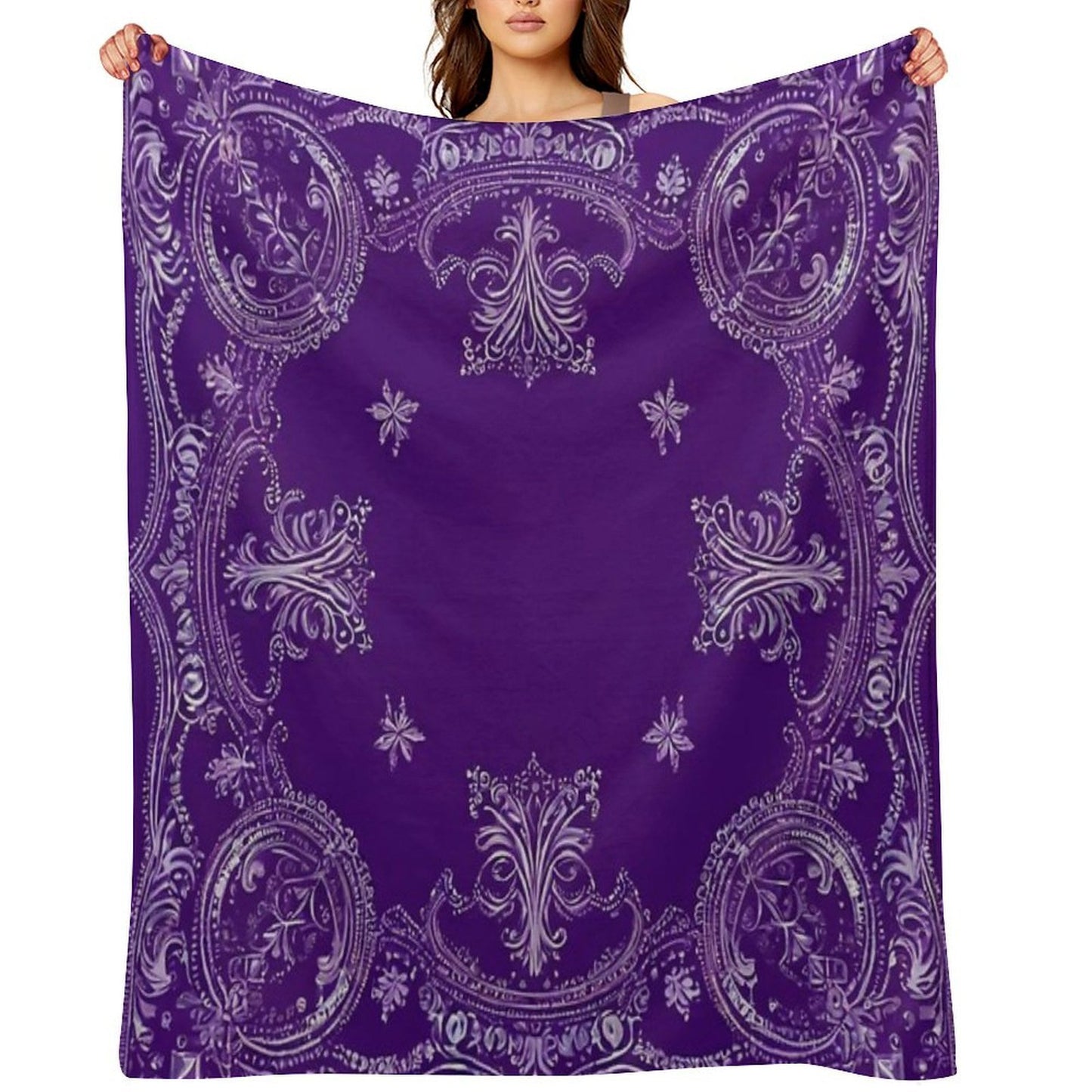RogerPattern - Pale Purple Elegance White Detail Bandana Throw Blanket
