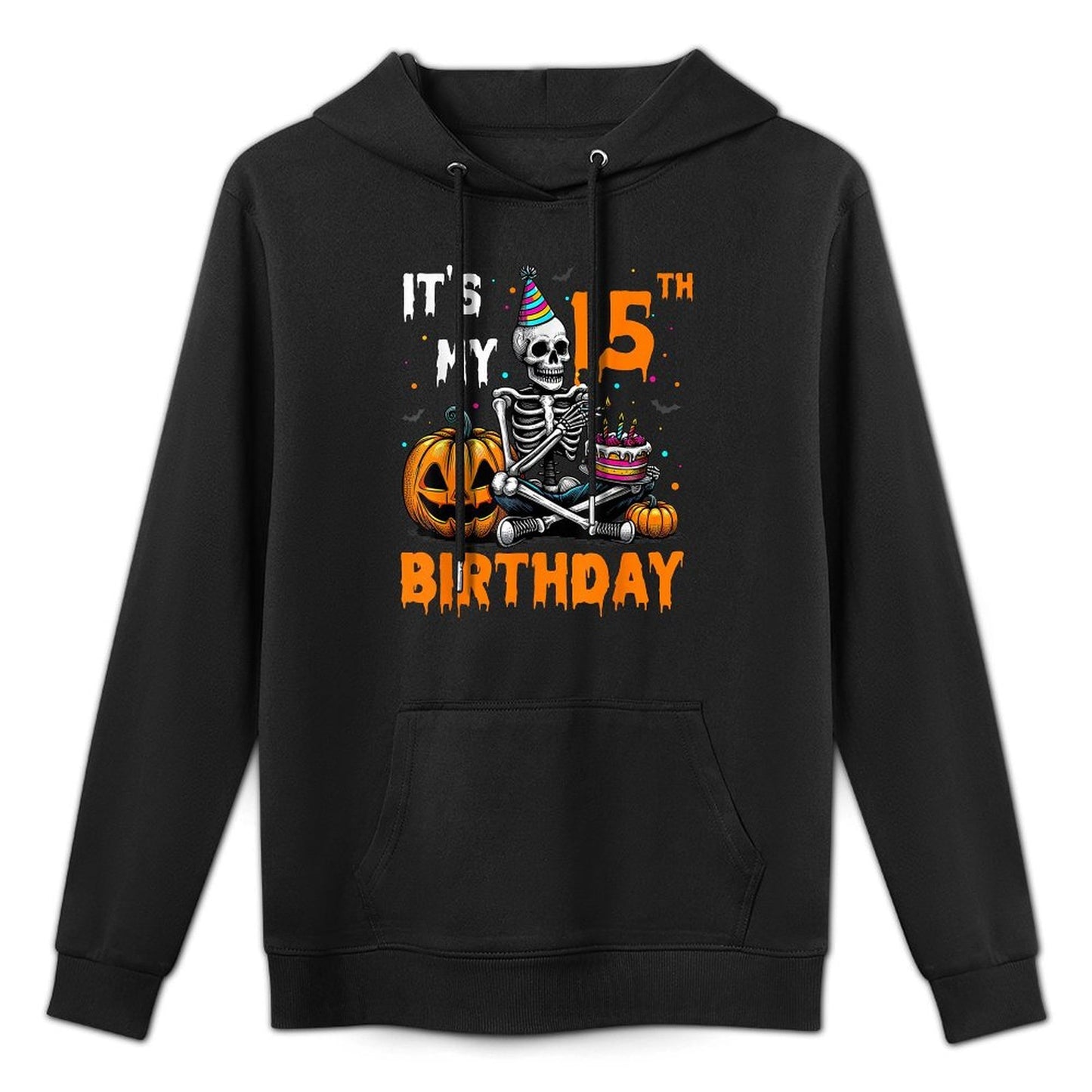 Skeleton 15th Birthday Halloween Party Kids 15 Years Gift Colorfast Hoodie
