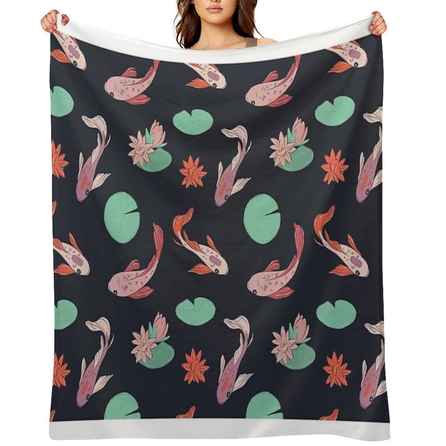 Koi Fish Oriental Design Throw Blanket