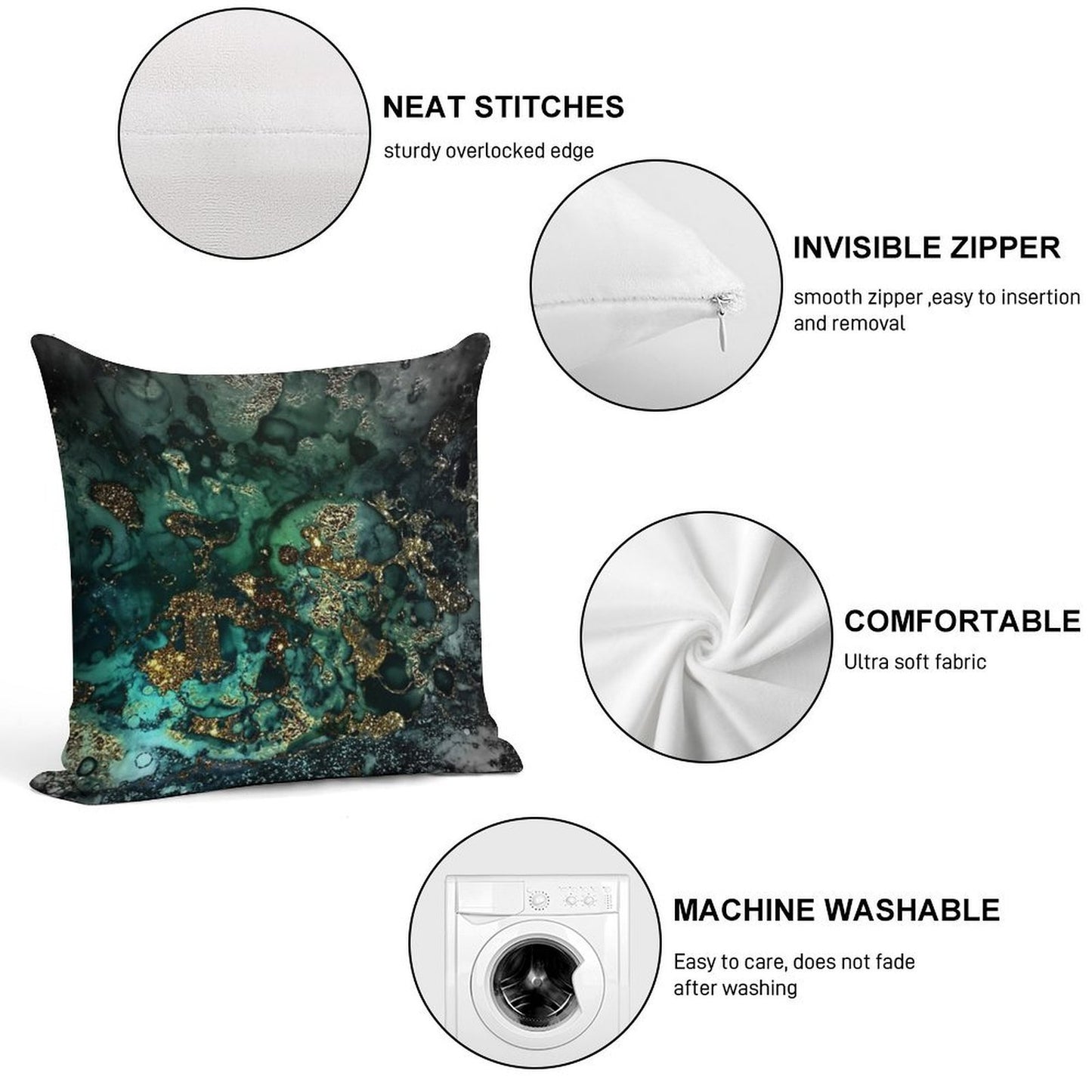 Gold Indigo Faux Malachite Marble Soft Decorative Cover Throw Pillow