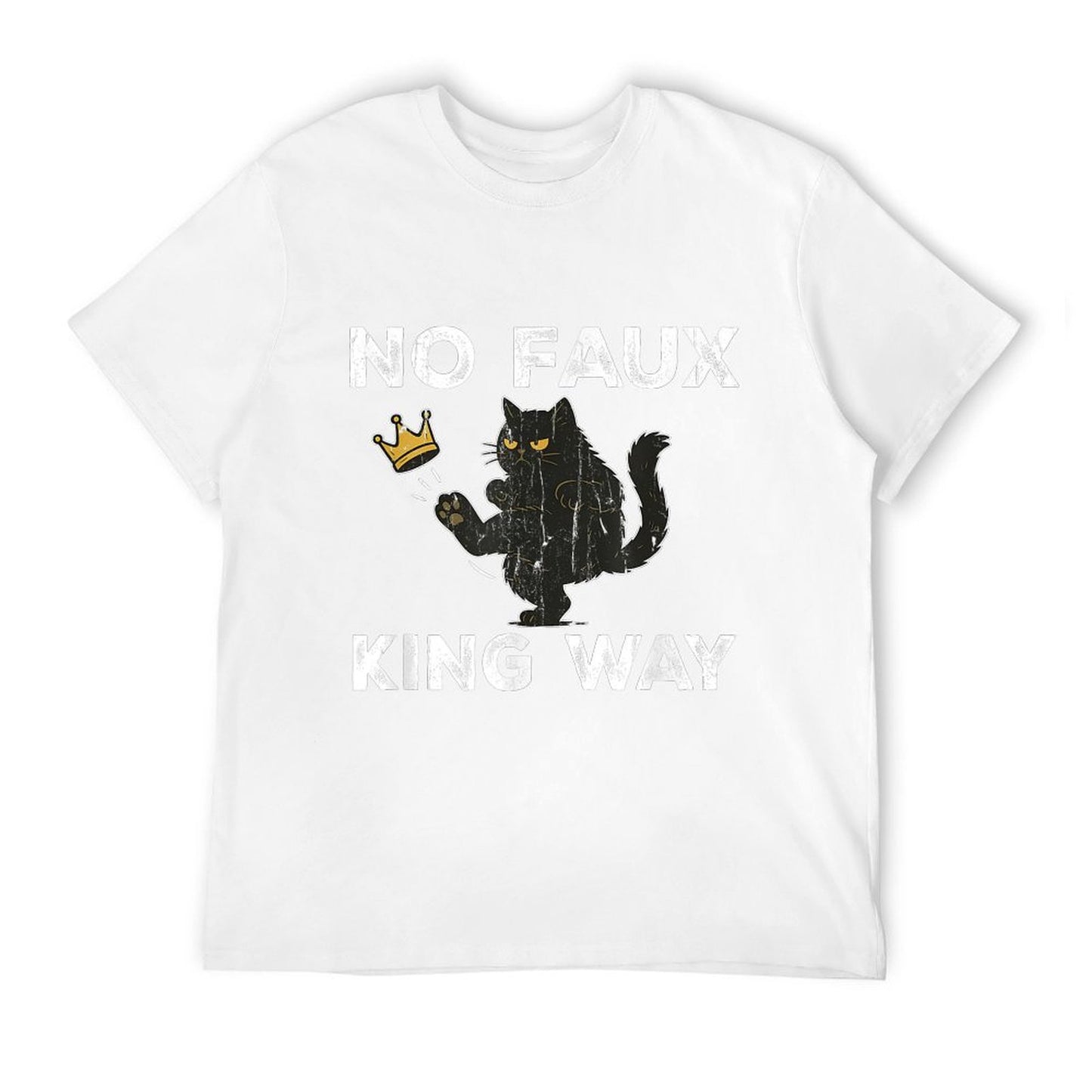 No Faux King Way, No Kings In America, Funny Black Cat Cotton T-Shirt