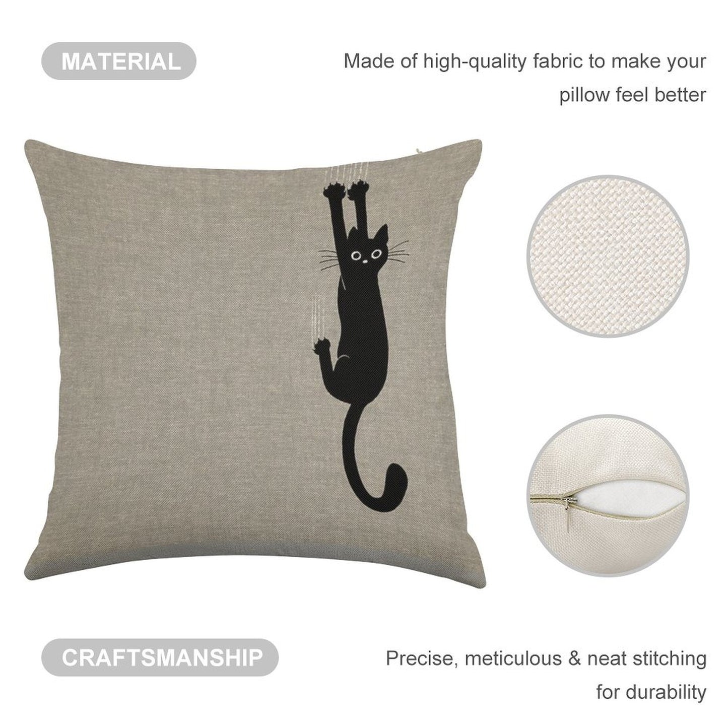 Black Cat Holding On Linen Throw Pillow Cover