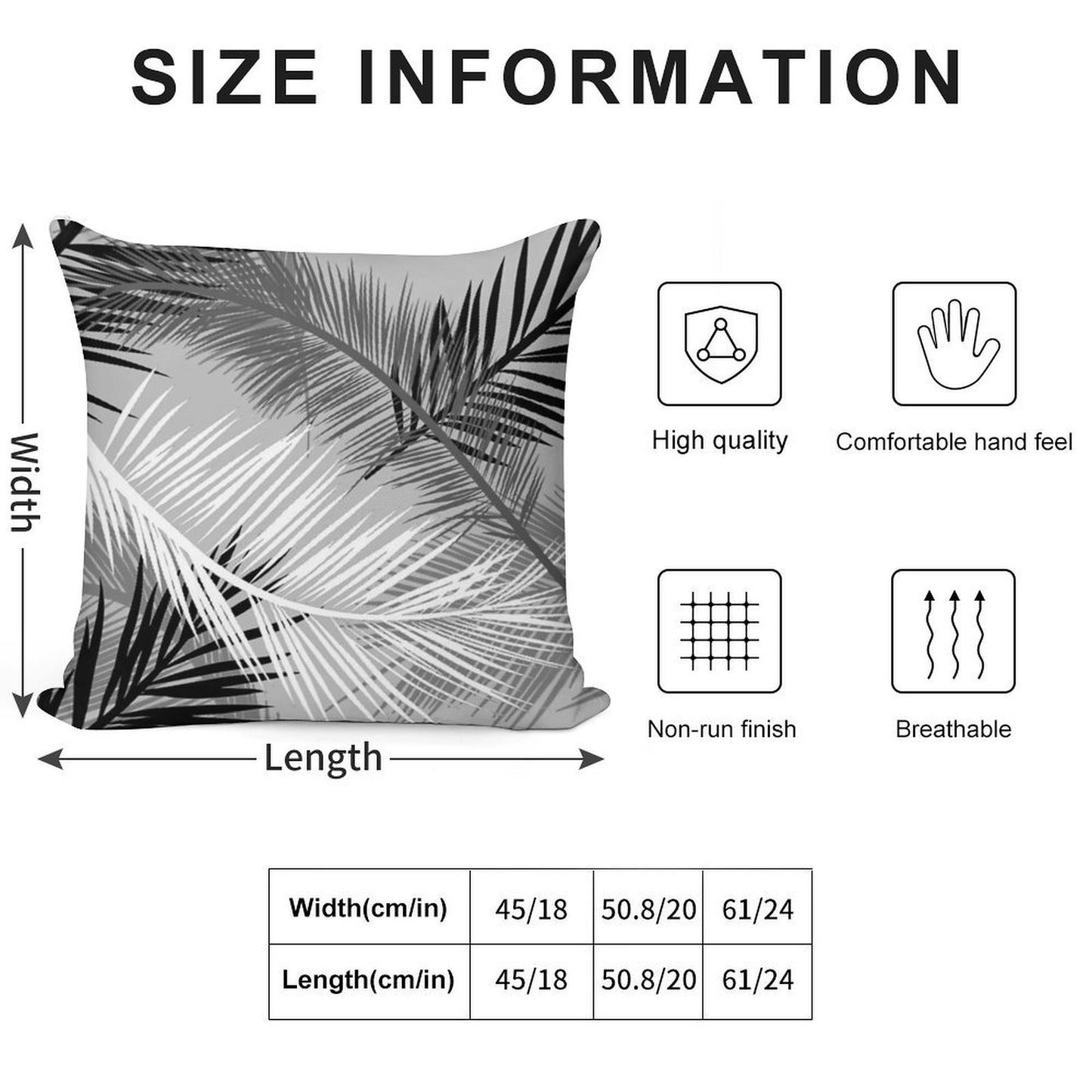 Palm Leaf Print, Gray, Black And White Soft Luxury Feel Throw Pillow