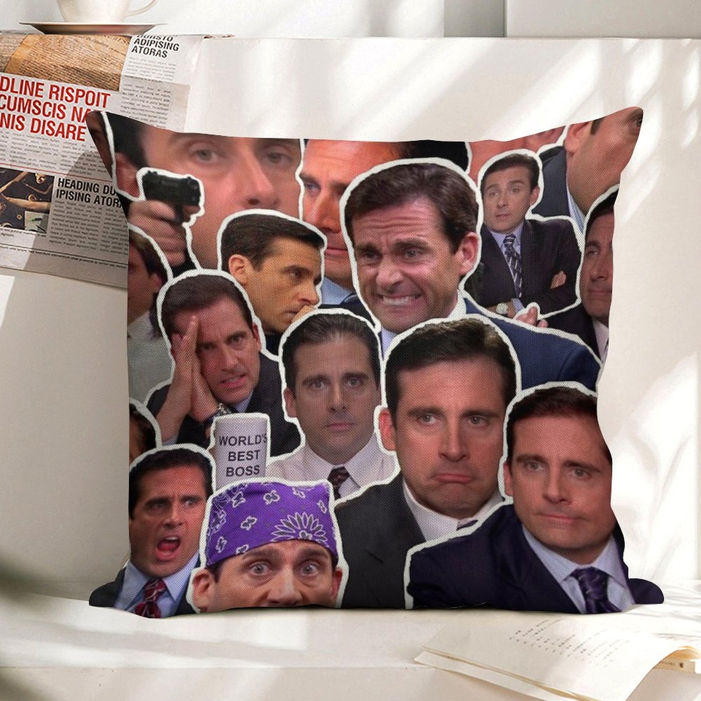 Michael Scott - The Office Collage Linen Throw Pillow Cover