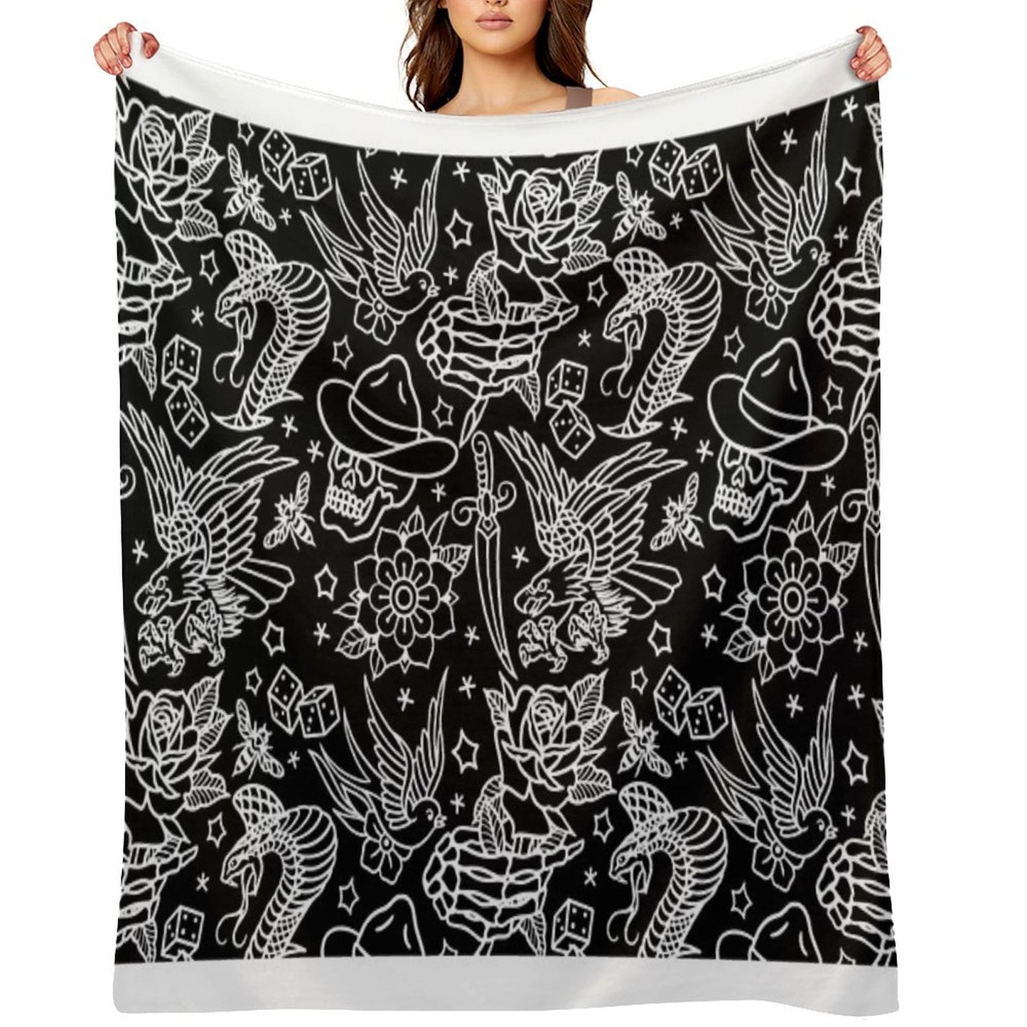 American Traditional Tattoo Flash Print Throw Blanket