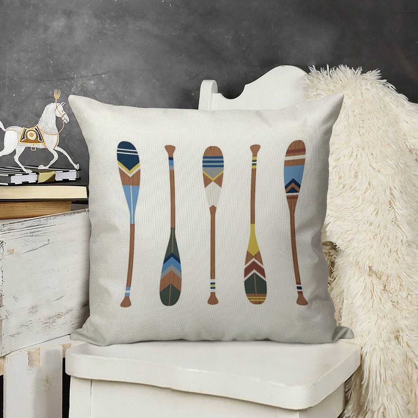 Painted Oars Linen Throw Pillow Cover