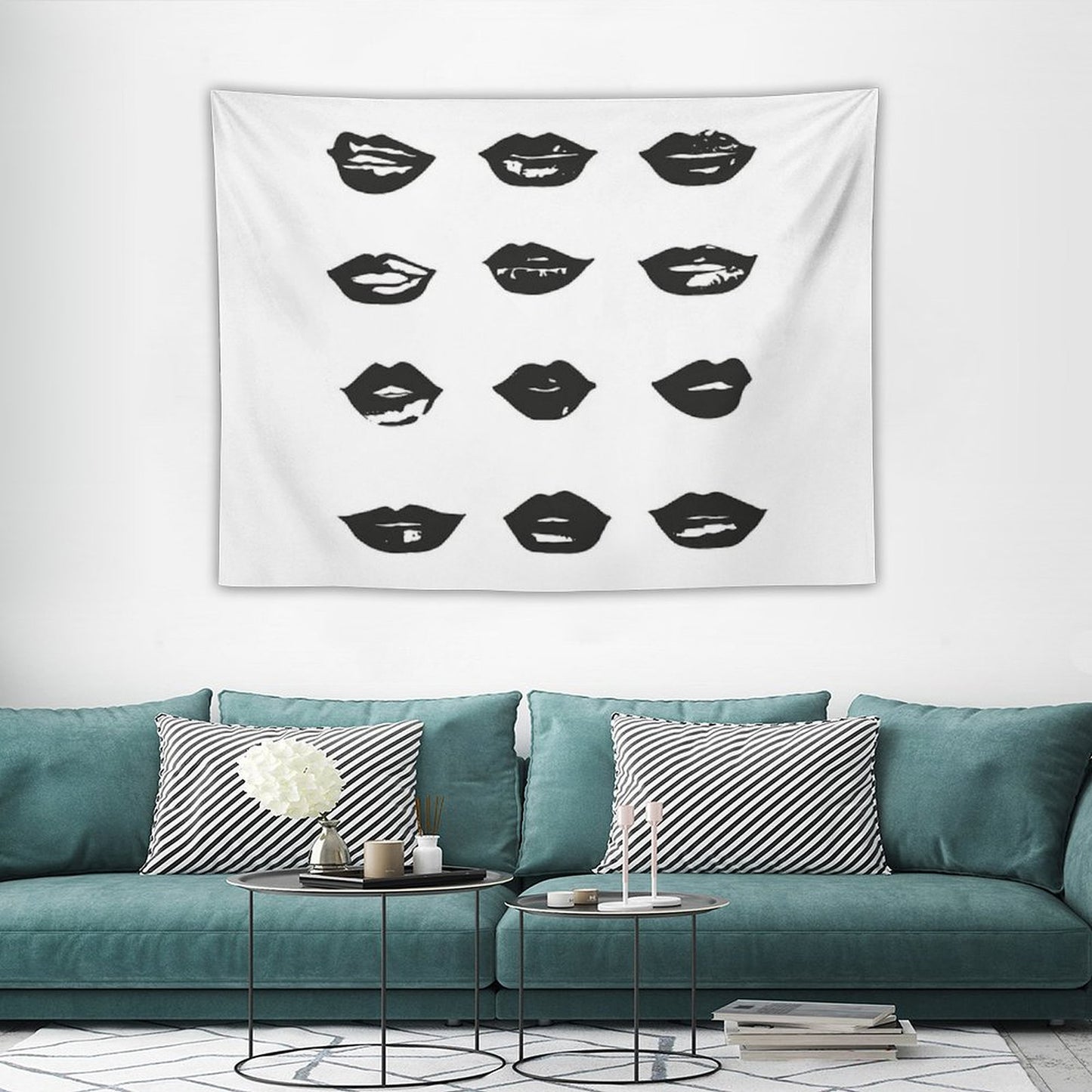 Kiss Kiss in Black And White Tapestry