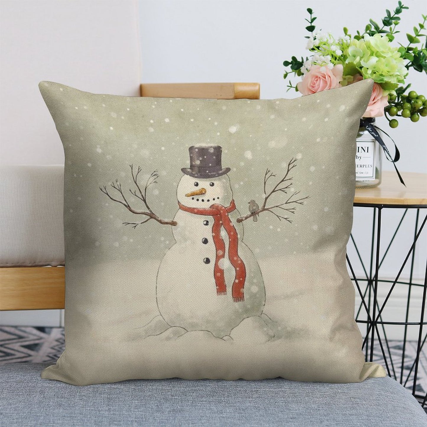 The Snowman Linen Throw Pillow Cover