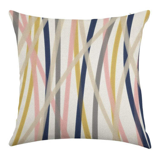 Ribbon Abstract in Mustard Yellow, Blush Pink, Navy Blue, Grey, Almond, And White. Minimalist Modern Linen Throw Pillow Cover
