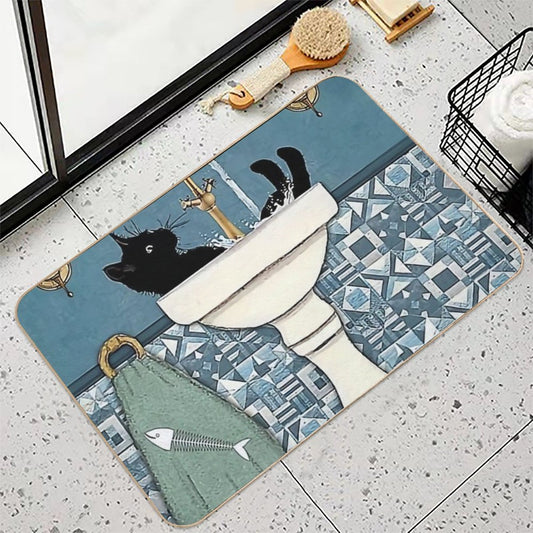 Beauty Black Cat Wash Your Paws Bath Mat