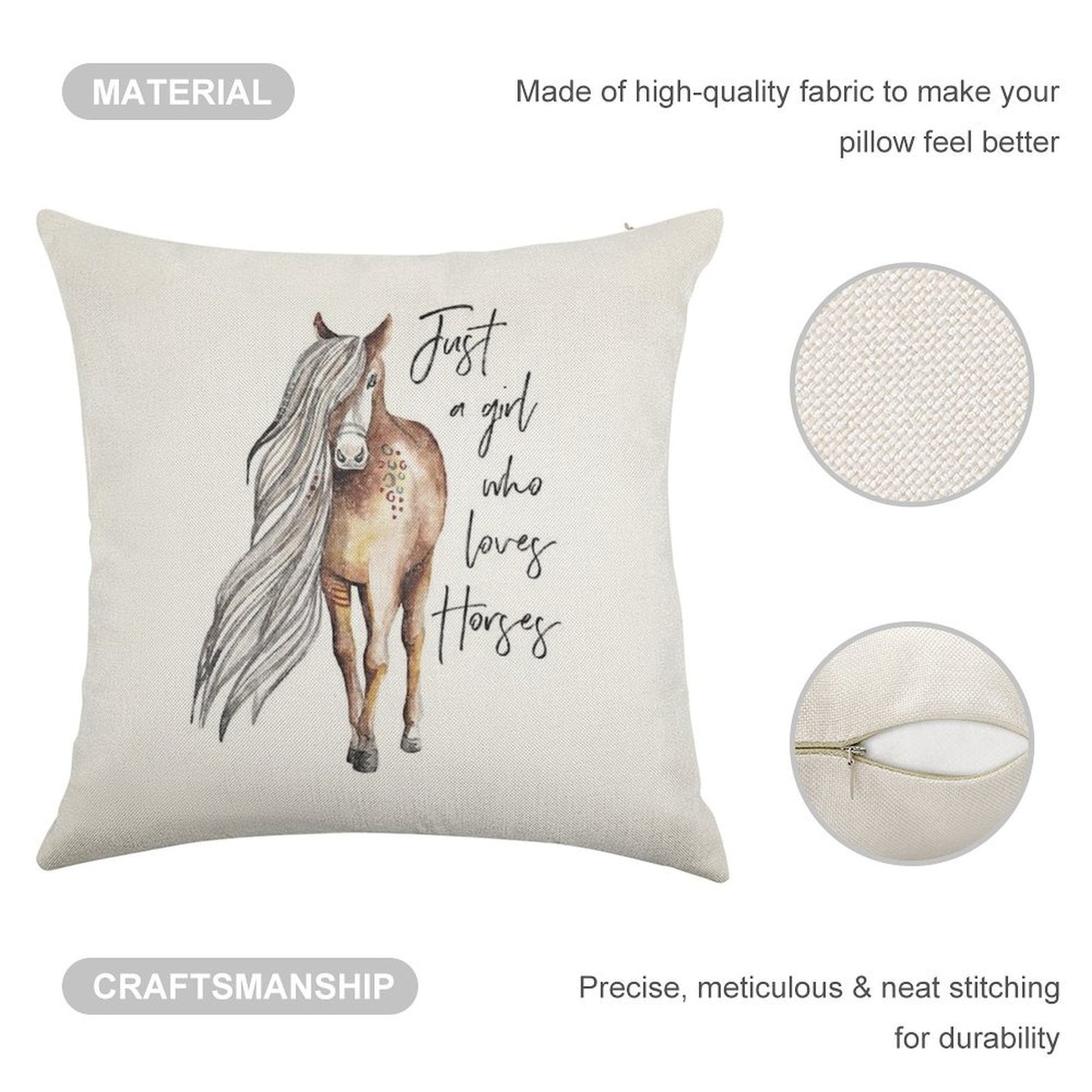 Just A Girl Who Loves Horses - Horse Lover Design Linen Throw Pillow Cover